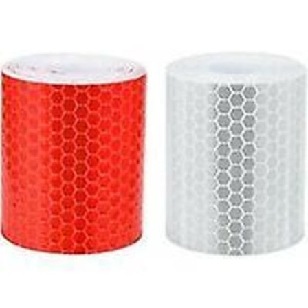 Høy synlighet reflekstape, 2 stk - 5cm x 3 meter, selvklebende klistremerke for kjøretøy, biler, tilhengere, sykler, hjelmer - Hvit og rød