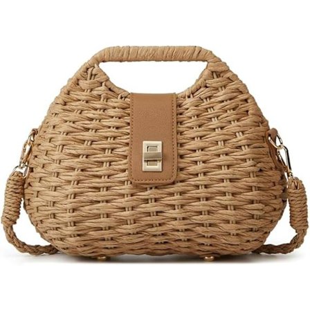 Stråveske for kvinner, naturlig sommerstrandveske, strå-hobo-veske, crossbody-veske 2025