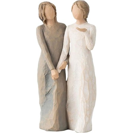 Hartsfigur skulptur av två systrar, handmålade figurer