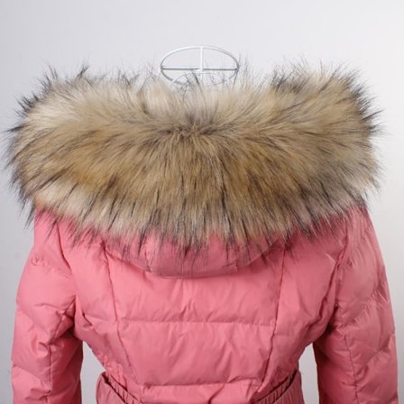 Dunjakke med pelskrage, stripet imitert pelskrage, BRUN, 65CM 65CM brun
