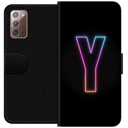 Kompatibelt Lommeboketui til Samsung Samsung Galaxy Note20 Minimalistisk neonbokstav Y i fargeskiftende lys mot svart bakgrunn