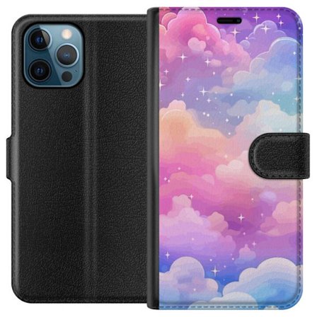 Kompatibelt Lommeboketui til Apple iPhone 12 Pro Søt enhjørning med regnbuefarget hår mot en stjernebelagt pastellbakgrunn i kawaii-stil