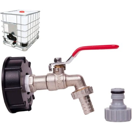 1000L Tankhane Vandhane Regnvandssamlerhane, IBC Vandtankadapter 1/2" Dobbelt Messinghane Fremstillet af PP Grovgevind 60mm (1stk)
