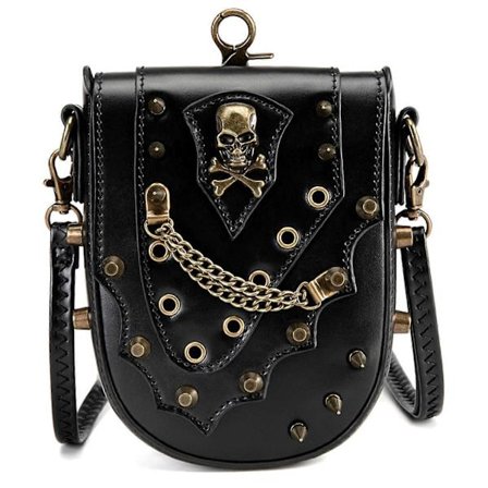 Stilig Punk Hodeskalle Crossbody Veske for Kvinner Skinn Skulderveske med Justerbar Stropp Håndveske for Pendling og Fester
