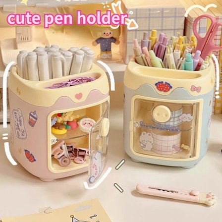 Ins Kawaii Pen Holder Desk Organizer Cute Cartoon Desktop Stationery Storage Box Office Display Storage Tube Sweet Pencil Case