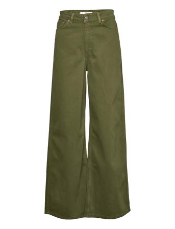 Elmagz Hw Twill Wide Jeans Leveälahkeiset Farkut Vihreä Gestuz