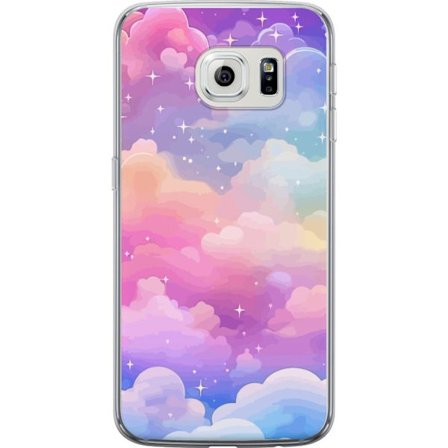 Kompatibelt Mobildeksel til Samsung Galaxy S6 edge Søt enhjørning med regnbuefarget hår mot en stjernebelagt pastellbakgrunn i kawaii-stil