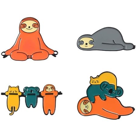 4 stk Søte Emalsjepinne Sett Alpaca Dovendyr Merker Brosje Pins for Klær Vesker Jakker Tilbehør DIY Håndverk