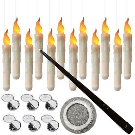 Flydende Lys med Tryllestav Fjernbetjening, 12 Pak LED Flammeløse Flimrende Lysestager Batteridrevne Harry Potter Flydende Lys Kompatible Ha