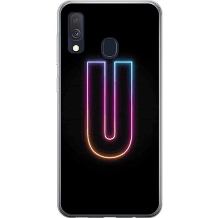 Kompatibel Mobilcover til Samsung Samsung Galaxy A40 Minimalistisk neonbogstav U i farverig lyseffekt mod sort baggrund