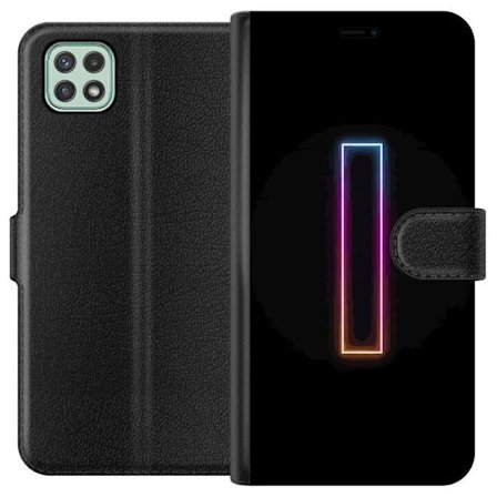 Kompatibel Tegnebogsetui til Samsung Samsung Galaxy A22 5G Minimalistisk neonbogstav I i regnbuefarver mod mørk baggrund