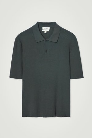 COS Men's Slim Ribbed Knit Polo Shirt in Green