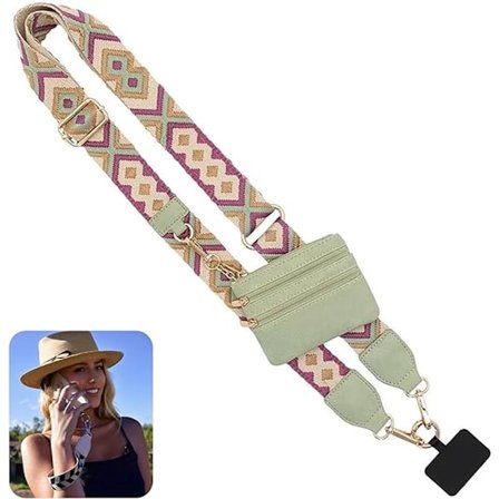 1-pak telefon lanyard med lynlåslomme - Clip-on telefon lanyard crossbody taske - Grøn