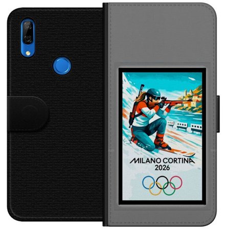 Kompatibel Tegnebogsetui til Huawei P Smart Z Retroplakat Cortina Milano 2026 med bjerge, vintersportsudøvere, italiensk trikolor, Milano-katedralen o