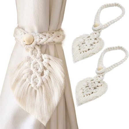 2 kpl Kudotut Verhokiskot, Verhoköysi, Koristeelliset Verhokiskot, Lehti-Ranneke Verhokiinnike, Verhojen Koristeluun, Beige