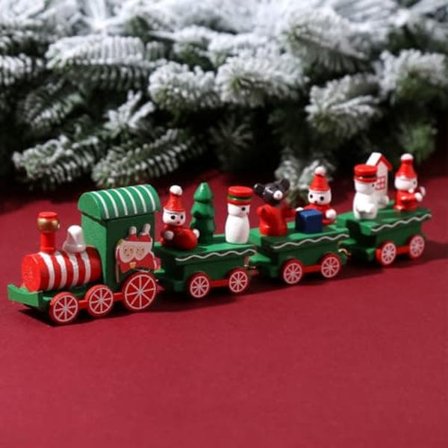 Trætog Juledekoration – Lille Jule Snemand Tog, Perfekt Som Julepynt & Gave_OF