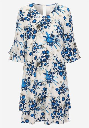 Cellbes of Sweden - Sommeraktig festkjole med volanger i blå / blomstret for damer i størrelse 42/44