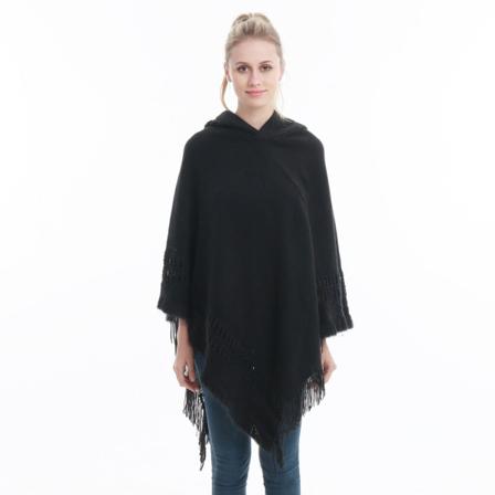 Kvinnor Stickat Höst Vinter Tröja Hood Pullover Lös plus Size Blus Sjal Black 90cm