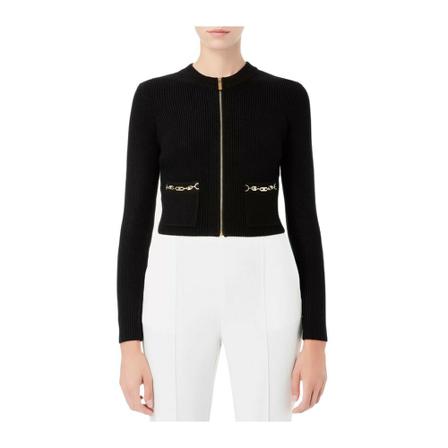 Elisabetta Franchi Knit Micro Cardigan with Gold Zip Sort, Dame Cardigans