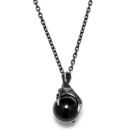 Collana Jax in acciaio grigio con artiglio e pietra nera per uomini - Collane in acciaio