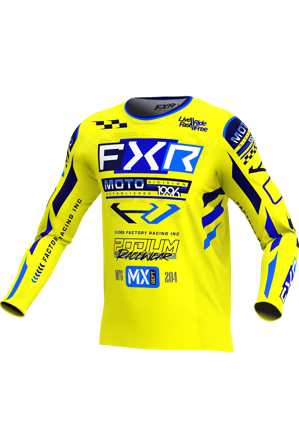 Camiseta de Cross FXR Podium Gladiator Amarillo/Azul Marino/Azul S