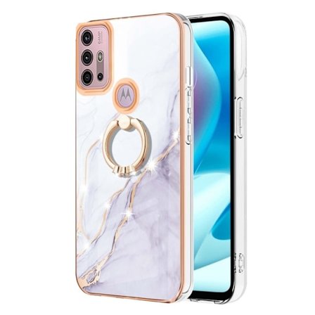 Marble Patterned Suojakuori With Ring Holder For Motorola Moto G20 / G30 / G10 - Pinkki Marble Haze