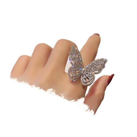 1-pakke Rhinestone Butterfly Open Ring Hollow Out Simulert Edelsten Ring Ornament Dame Dekorasjon Justerbar Størrelse