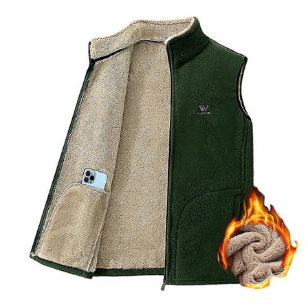 Herre Fleece Vest med Fuld Lynlås, Sherpa-foret Høj Krave Vest