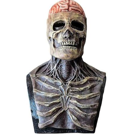 Mänsklig dödskallemask med ''färsk hjärna och rörlig käke'' läskig zombiemask Halloween skrämmande dekorationer Fullt huvud Vuxen