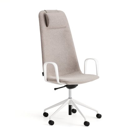 Chair LANGLEY, high seat, wheeled, armrests, white/taupe