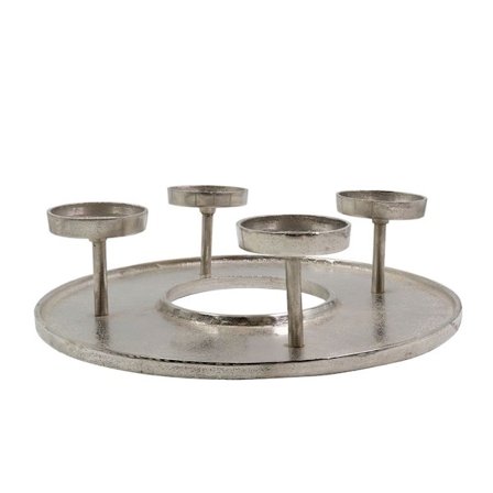 Fyrfadsstage, sølv aluminium, 42x42x11 cm