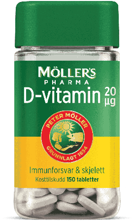 Møllers vit-D tab 20μg, boks av plast, 150 stk