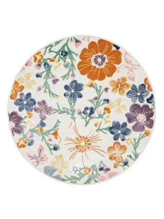 Waschbar Innen-/Outdoor-Teppich Cherri Weiß/Mehrfarbig Rund Oeko-Tex