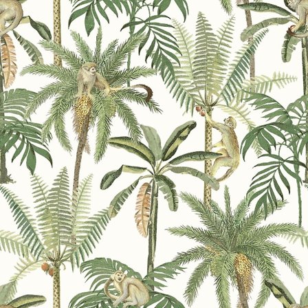 Amazonia Monkey Trees Jungle Tapet Hvid World of Wallpaper WOW043