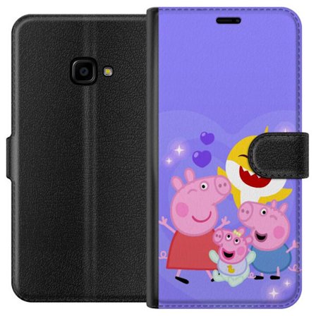 Kompatibel Tegnebogsetui til Samsung Galaxy Xcover 4 Peppa Gris mønster med hjerter, sommerfugle og venner, lyserød baggrund i bløde børneillustra