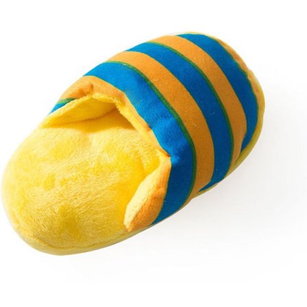 Hundelegetøj - hundekrammelegetøj - form som en hjemmesko - Interaktivt - Hundelegetøj - gule og blå striber