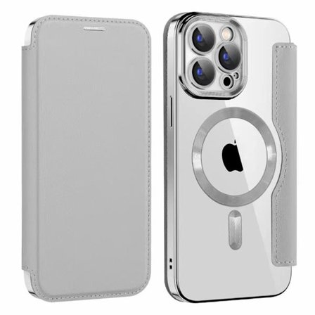 Magnetisk Flip Wallet Case | Kompatibel med iPhone 17, Klar Stødsikker Full-Body Cover – Titanium Grå