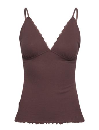 Camisole Viscose Rib Lettuce E Top Brun Lindex