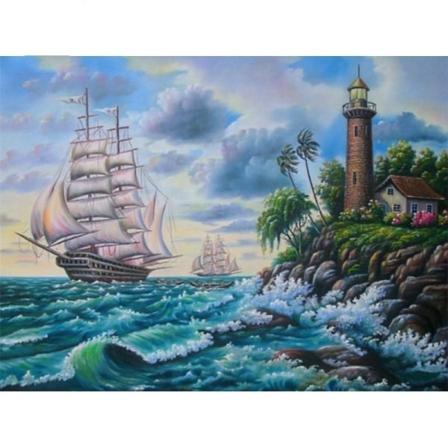 Full 5d Diy Diamond Painting Cross Stitch Lighthouse Seaside Bro Som På Bilden 1 30x40cm