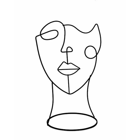Moderne dekorative figur: enkel linje ansiktskunst | Svart dekorativ statue i minimalistisk design som en abstrakt dekorasjon (helt ansikt)