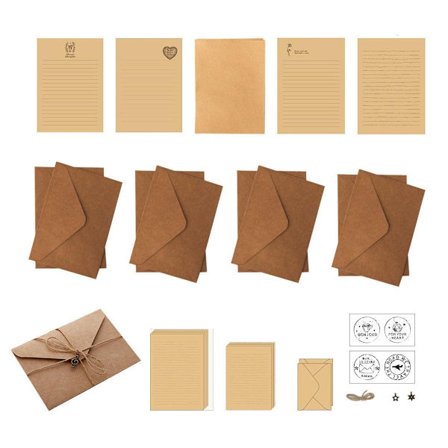 5 Sett Vintage Brevpapir av Kuskinn Konvolutt Skrivesett for Gaver