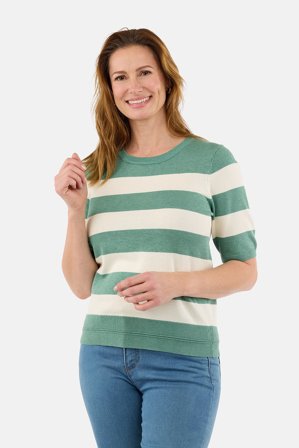 JENSEN - Kortærmet Strik - Grøn / Råhvid - Stribet