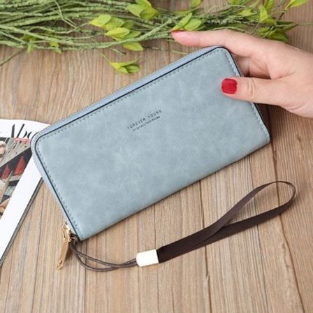 Matt Lång Plånbok Dam Plånbok Koppling Väska med Dragkedja (Mörkblå