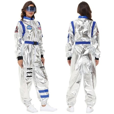 Rymdastronaut Silver Jumpsuit för Vuxna, Herr och Dam Halloween Cosplay Party Kostym Par Rymddräkt Robot Uniform Kostym M