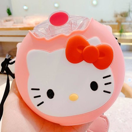 Ny söt munk Creative rund barnvattenflaska med sugrör utomhus anti-fall bärbar plast vattenkopp utan Bpa