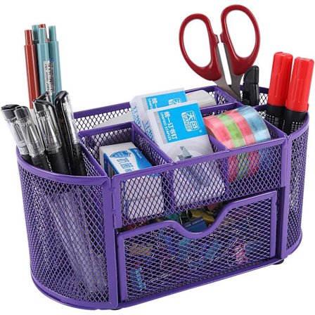 Kontorsnet Skrivebordsopbevaring Alsidig Kontorartikler Opbevaring Skrivebordsorganisator Penneholder med Skuffe Lilla