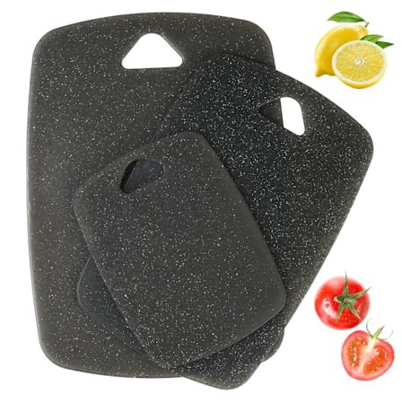 3-delad skärbräda i plast med handtag och upphängningshål