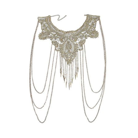 Women Gold Thin Chain Flower Lace Bikini Body Chain Necklace Jewelry