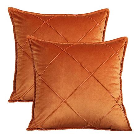 Pakke med 2 Fløjls Pudebetræk Sofa Dekoration 18" x 18"" Blød Kvadratisk Pudebetræk Nordisk Stil Solid Plaid Betræk - Orange"
