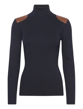 Lauren Ralph Lauren | Faux-Leather-Trim Ribbed Turtleneck | M